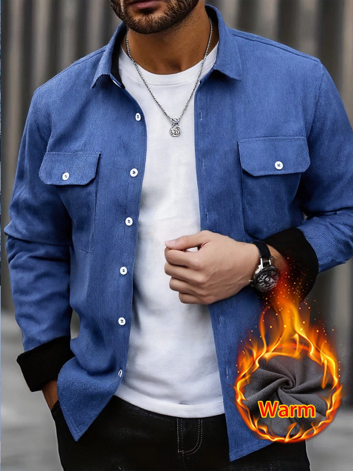 Cross-Border Winter Thickened Corduroy Shirt for Men, American Retro Long-Sleeve Warm Shirt with Pockets, Workwear Jacket