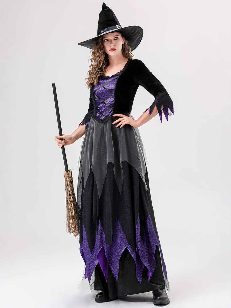 European and American Halloween Cosplay Witch Costume Vampire Black Purple Dress Magic Witch Role Play