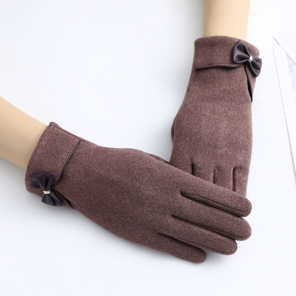 New Cross-Border Hot-Selling Fashion Gloves Autumn and Winter Warm Imitation Velvet Gloves Women's Bow Gloves Ready for Sale