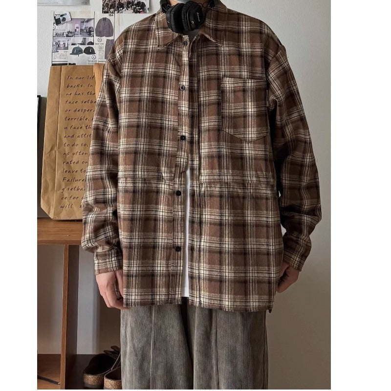 Autumn and Winter Cross-border Japanese Retro Long-sleeved Shirt Thickened Casual Couples All-match Warm Plaid Shirt Jacket