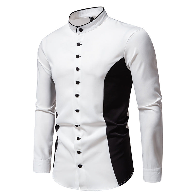 Amazon 2024 new autumn and winter men's Henry collar color matching long-sleeved shirt men's casual plus size shirt jacket