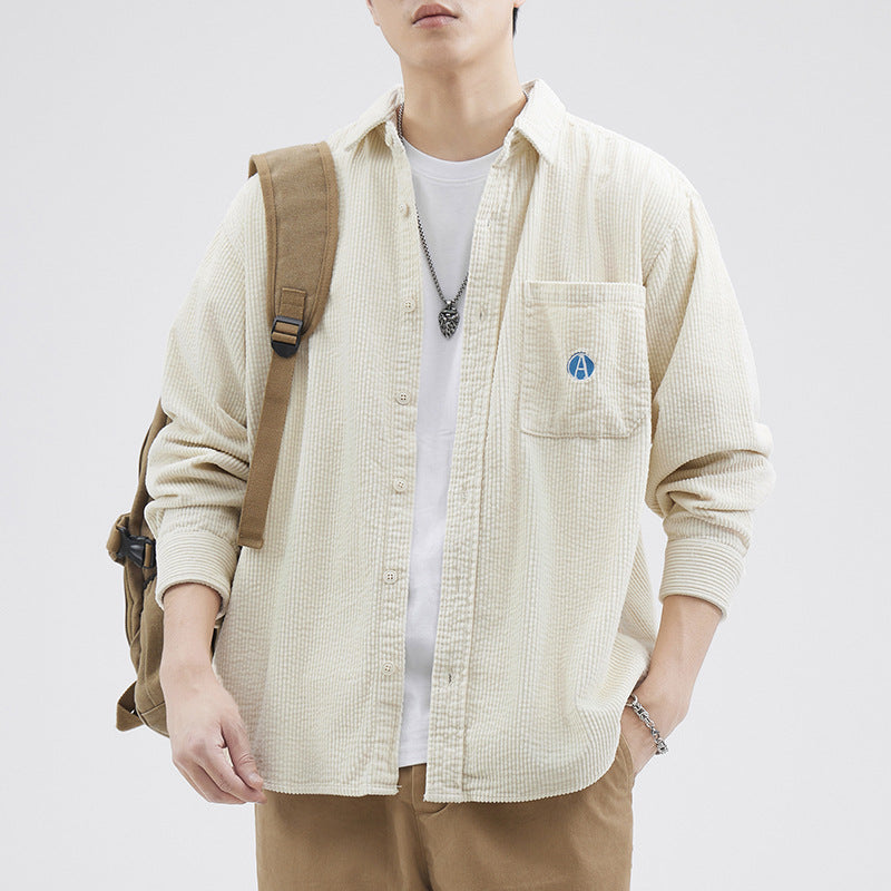 Winter Corduroy Japanese Tooling Shirt Men's Fashionable Brand Loose Large Size Casual Khaki Handsome Shirt Jacket Top
