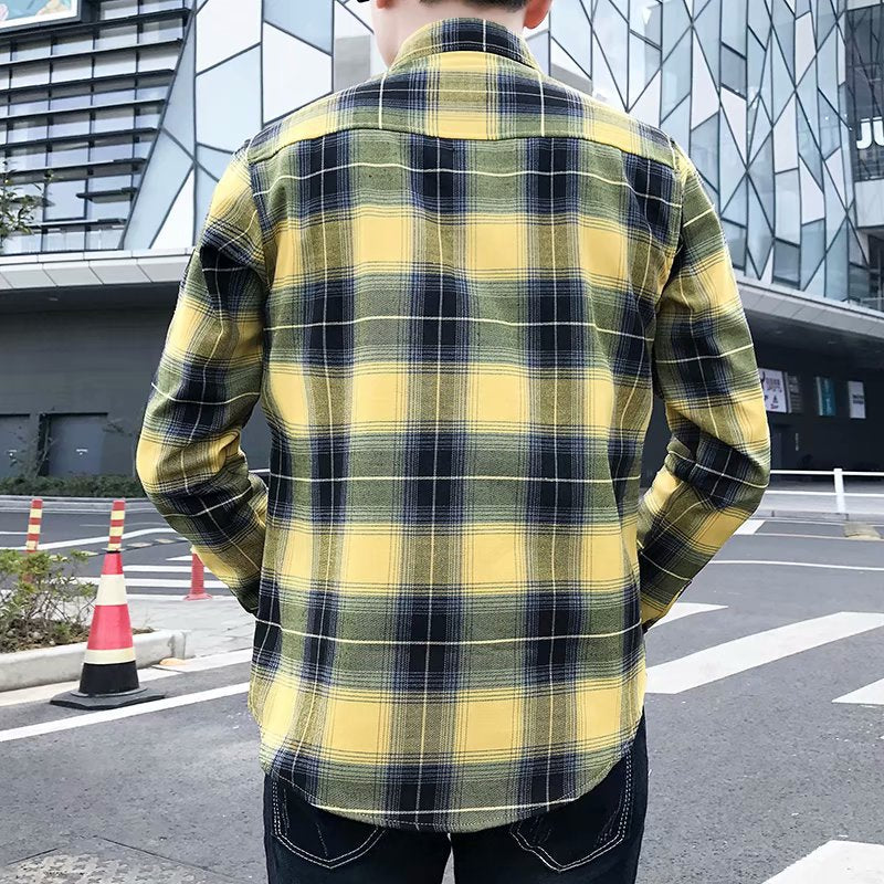 Autumn and Winter Plaid Shirt for Men, Fleece-Lined, Warm and Thickened, Korean-Style Slim-Fit Shirt, Trendy and Stylish Jacket