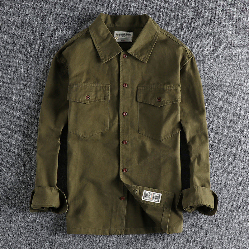 Autumn and Winter Engineer Shirt Jacket American Retro Military Green Tough Guy Men's Long-Sleeve Work Shirt