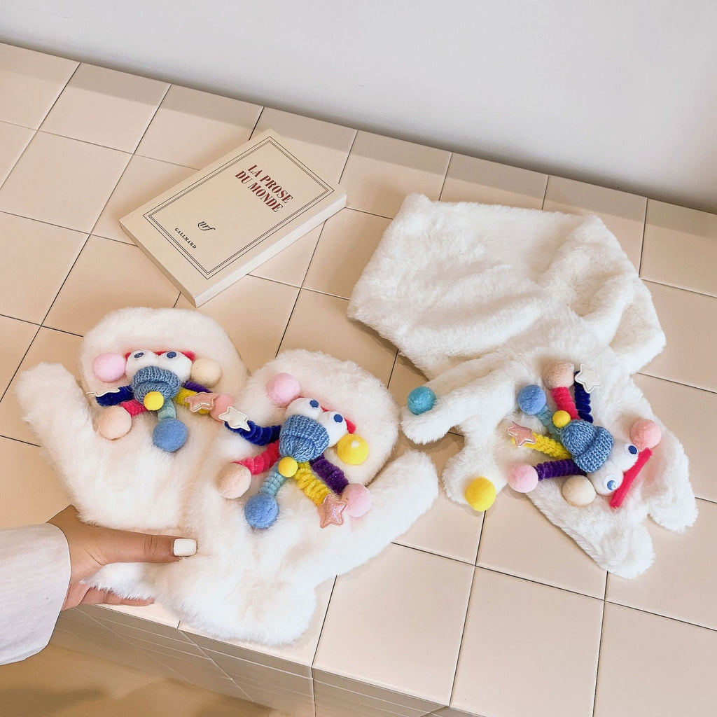 Cute and Funny Smurf Gloves for Women in Winter, Thickeneded with Velvet, Warm and Halter-Neck, Cycling and Cold-Proof for Student Couples