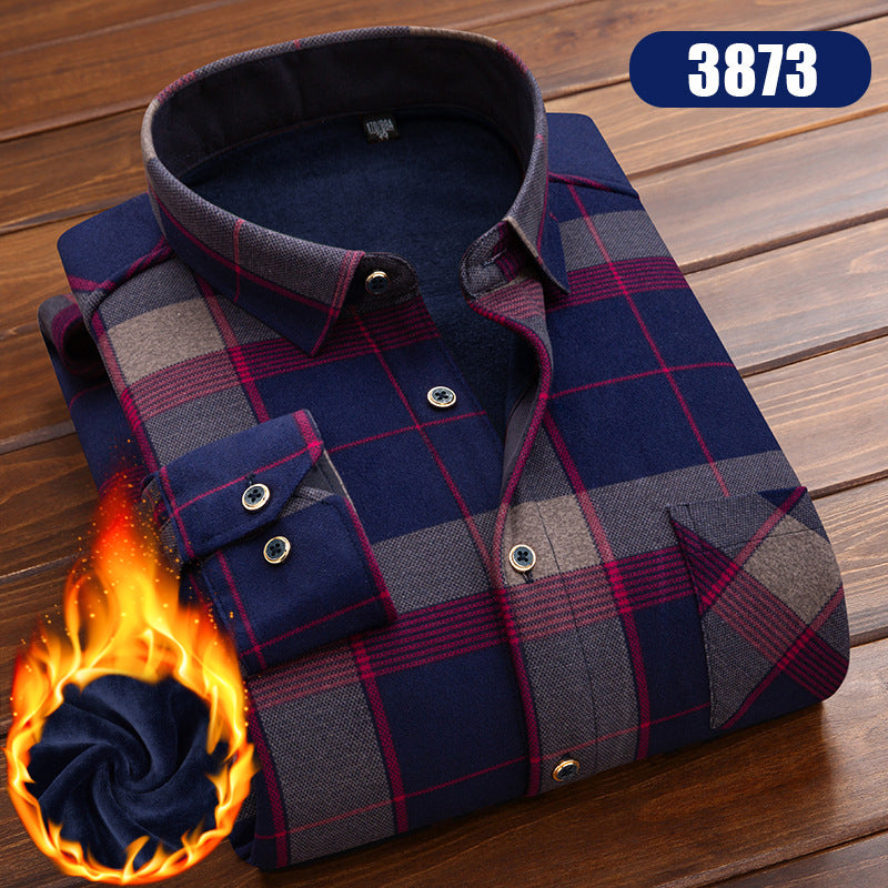 Winter New Men's fleece-lined Thickened Long Sleeve Shirt Fashion Casual Plaid Lapel Long Sleeve Shirt Men's Jacket