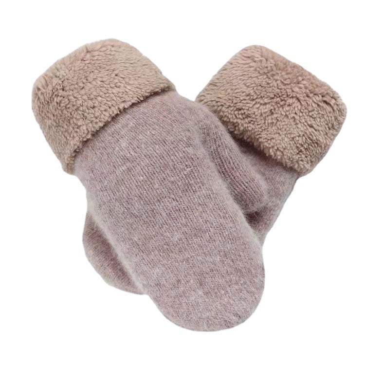 Rabbit fur gloves women's autumn and winter outdoor warm knitted gloves double-layer winter thickened fleece-lined finger solid color gloves