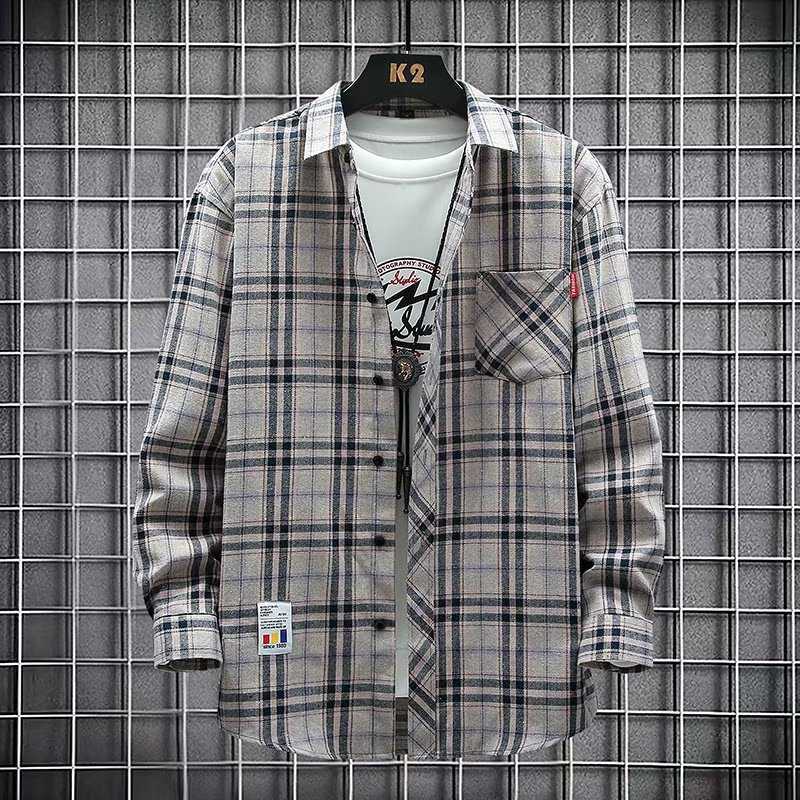Jacket Shirt Men's Autumn Plaid Loose Trendy Brand Long-sleeved Shirt Casual Non-ironing Autumn and Winter Clothes Men's New Arrival