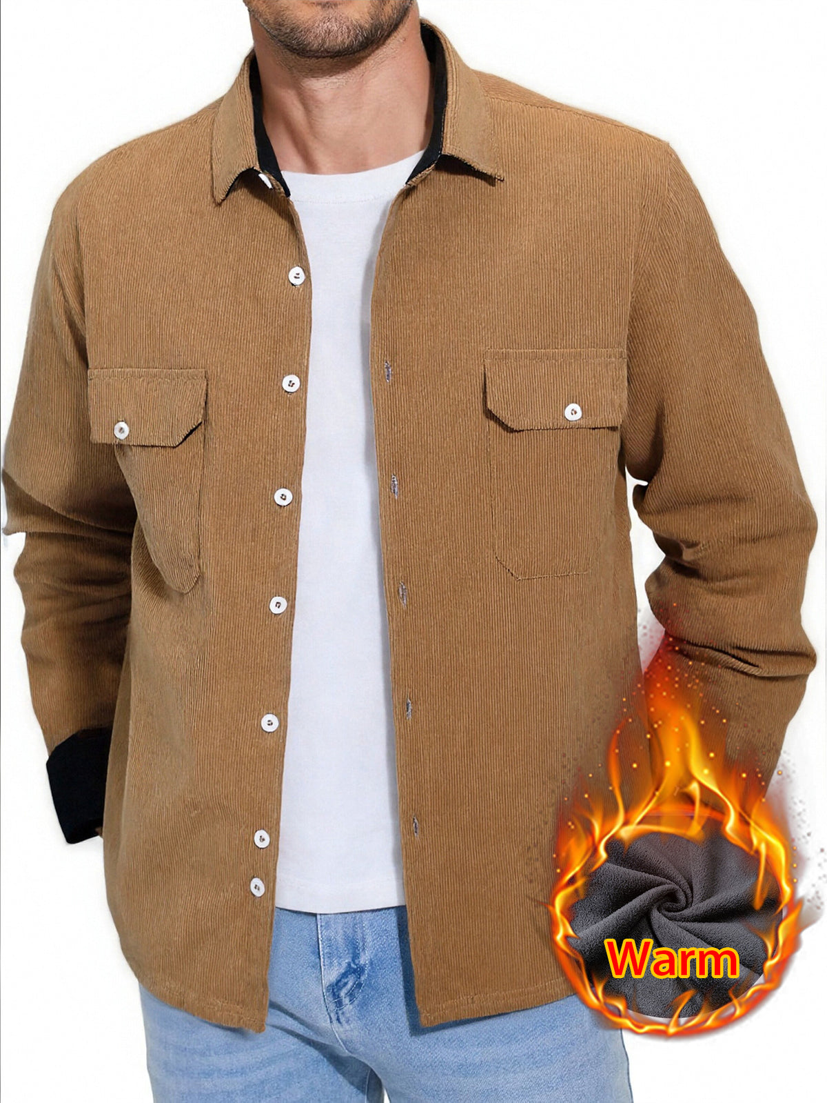 Cross-Border Winter Thickened Corduroy Shirt for Men, American Retro Long-Sleeve Warm Shirt with Pockets, Workwear Jacket