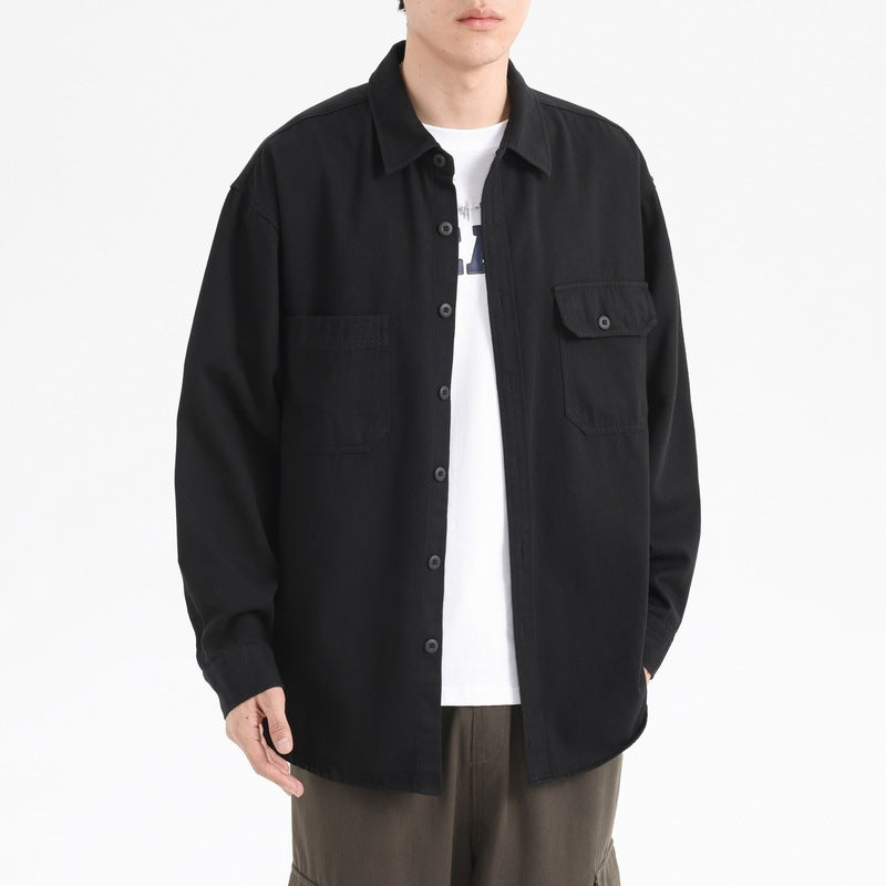 Foreign trade Japanese autumn and winter New pure cotton washed solid color loose casual tooling long sleeve lapel men's shirt jacket
