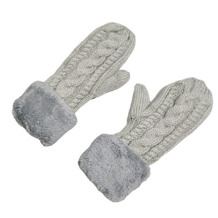 Knitted gloves women's new outdoor bag gloves men's Korean autumn and winter cold-proof fleece-lined warm cross-border gloves