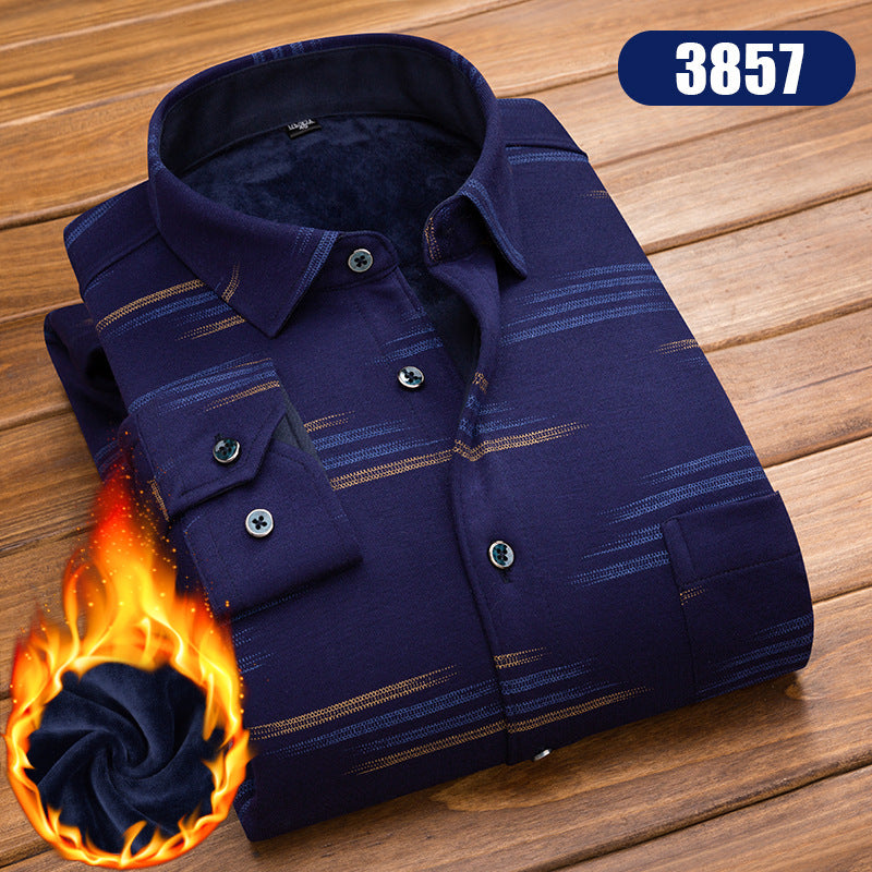 Winter New Men's fleece-lined Thickened Long Sleeve Shirt Fashion Casual Plaid Lapel Long Sleeve Shirt Men's Jacket