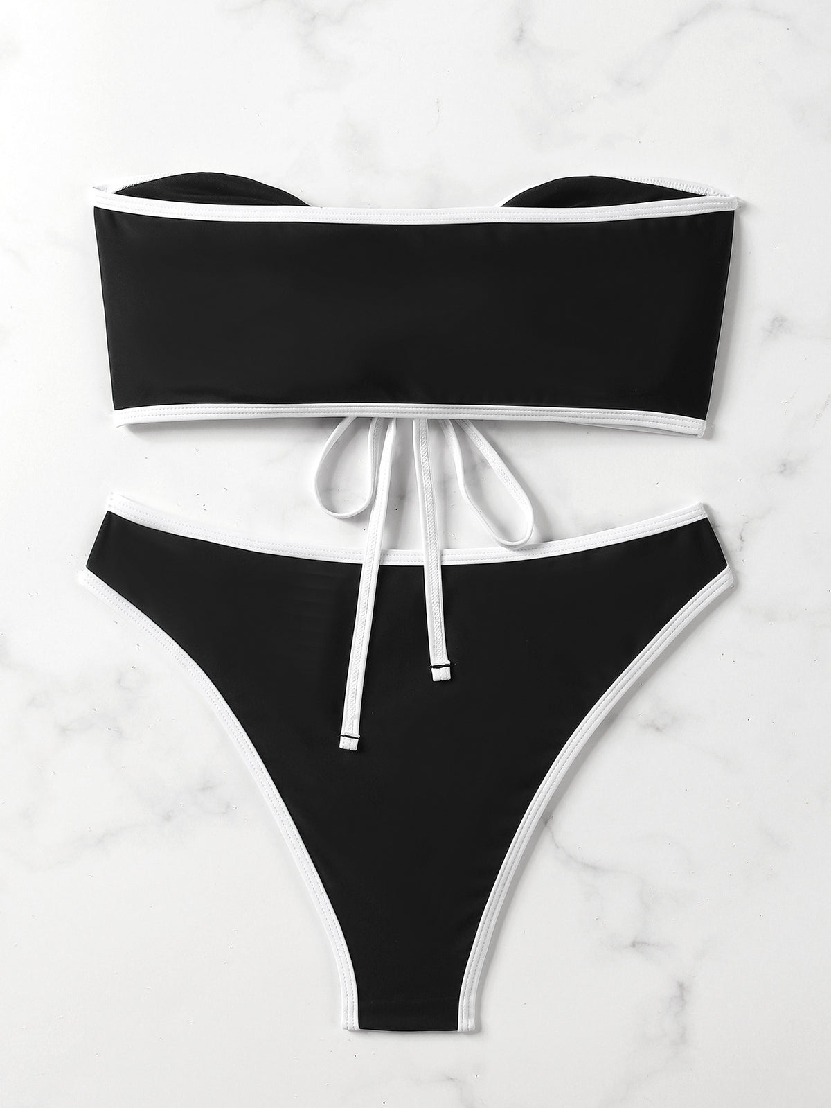 European and American Style Sexy Bandeau Bikini Swimsuit for Women, Solid Color with Chest Pads, Simple Cross-Border Two-Piece Swimsuit