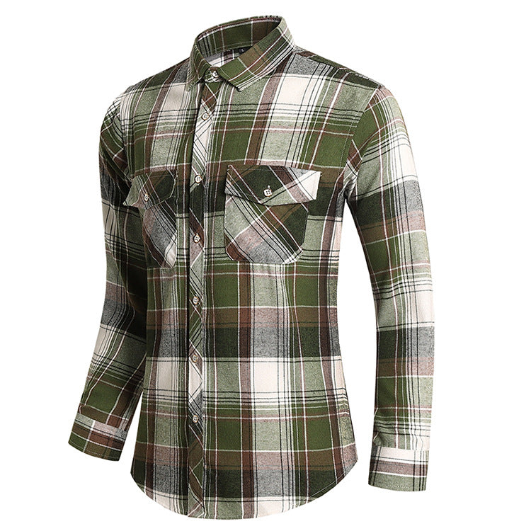 Foreign Trade 2024 Autumn and Winter New Plaid Shirt Men's Long Sleeve Fashion Double Pocket Casual Large Size Shirt Men's Jacket