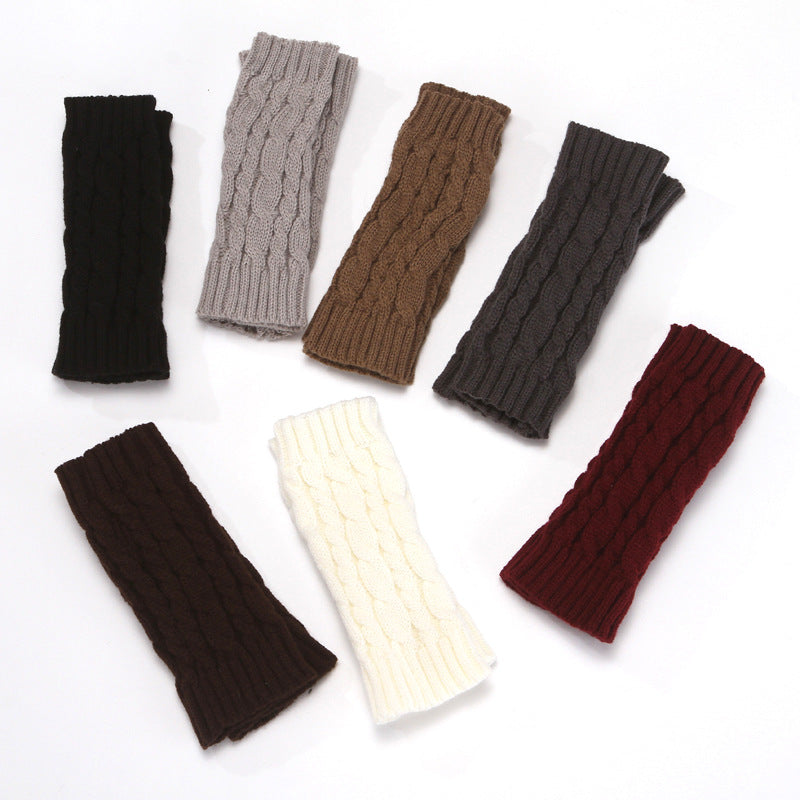 Knitted gloves for men and women winter warm half-finger open-finger gloves short wool solid color acrylic cross-border gloves