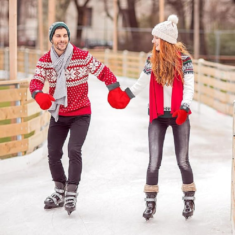 High-quality polar fleece double-layer thickened hand-holding gloves for couples college students and office workers couples go out hand-holding gloves