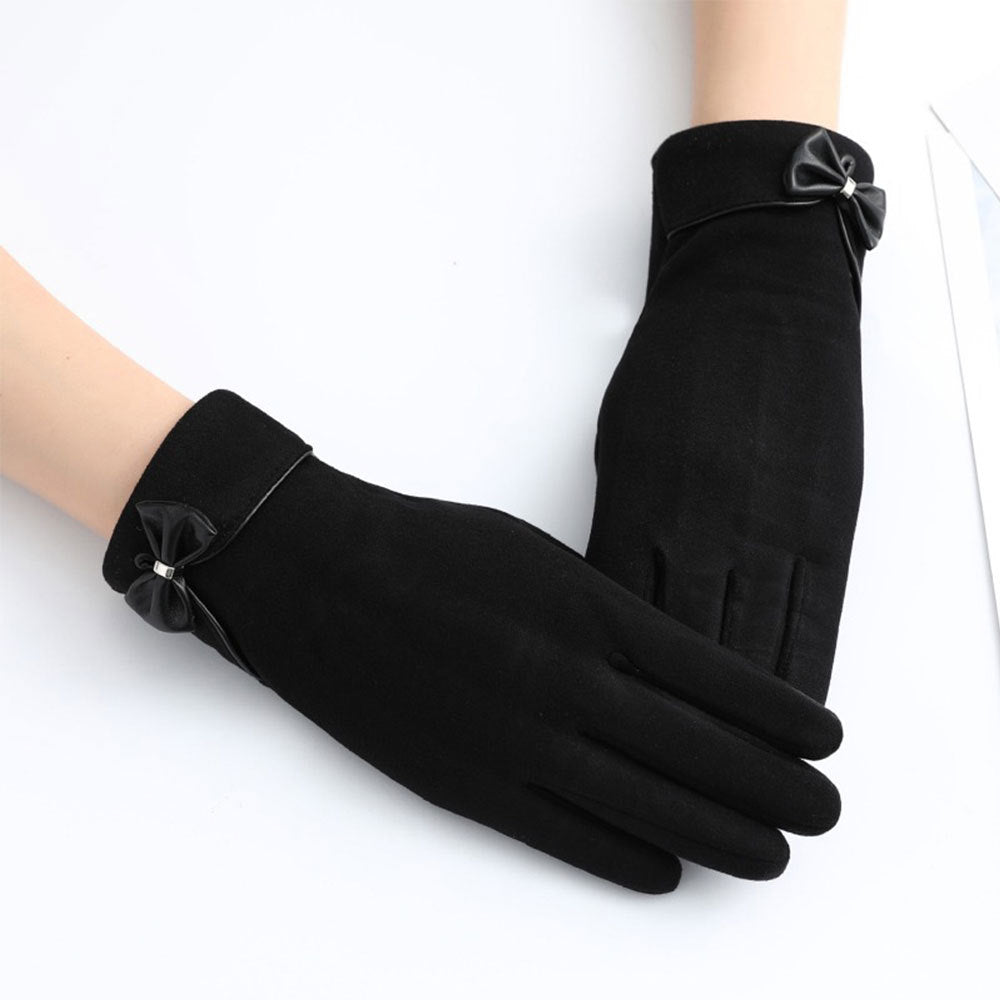 New Cross-Border Hot-Selling Fashion Gloves Autumn and Winter Warm Imitation Velvet Gloves Women's Bow Gloves Ready for Sale