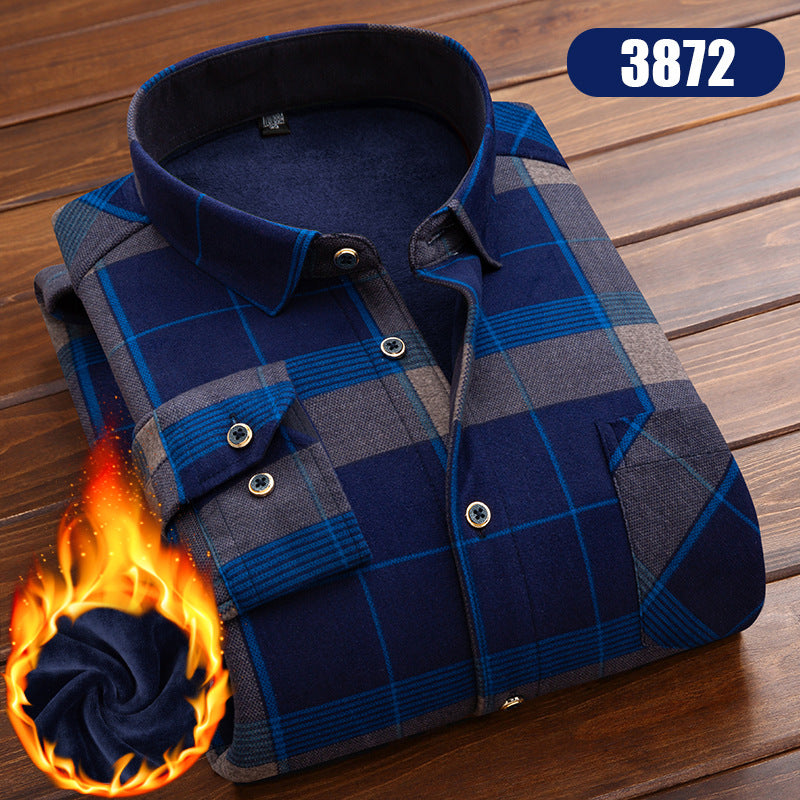 Winter New Men's fleece-lined Thickened Long Sleeve Shirt Fashion Casual Plaid Lapel Long Sleeve Shirt Men's Jacket