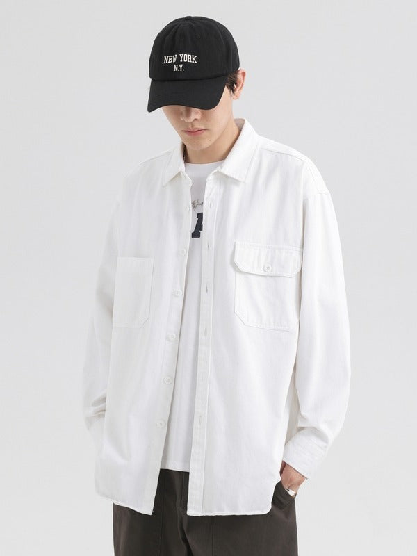 Foreign trade Japanese autumn and winter New pure cotton washed solid color loose casual tooling long sleeve lapel men's shirt jacket
