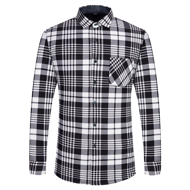 Winter New Men's fleece-lined Thickened Long Sleeve Shirt Fashion Casual Plaid Lapel Long Sleeve Shirt Men's Jacket
