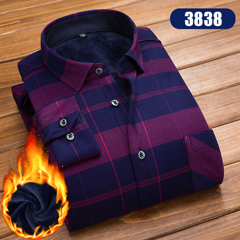 Winter New Men's fleece-lined Thickened Long Sleeve Shirt Fashion Casual Plaid Lapel Long Sleeve Shirt Men's Jacket
