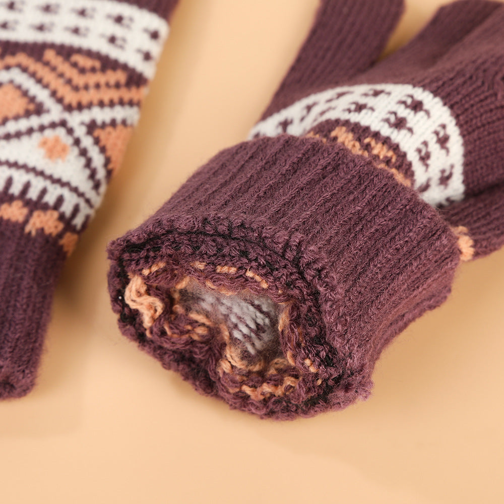 Five-Finger Jacquard Gloves Jacquard Touch Screen Unisex Five-Finger Cycling Imitation Cashmere Thickened Winter Warm Gloves