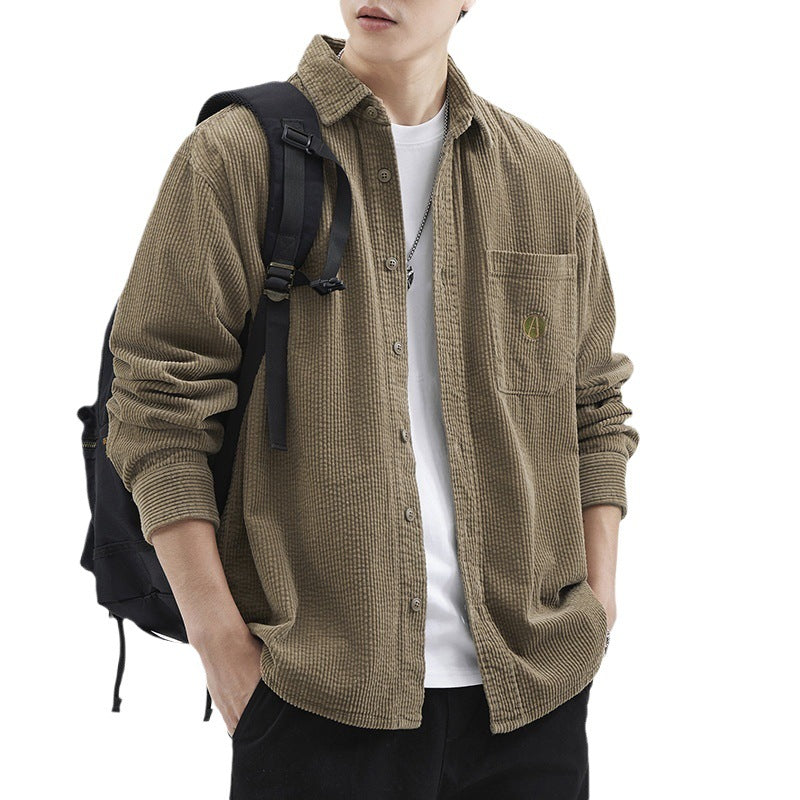 Winter Corduroy Japanese Tooling Shirt Men's Fashionable Brand Loose Large Size Casual Khaki Handsome Shirt Jacket Top