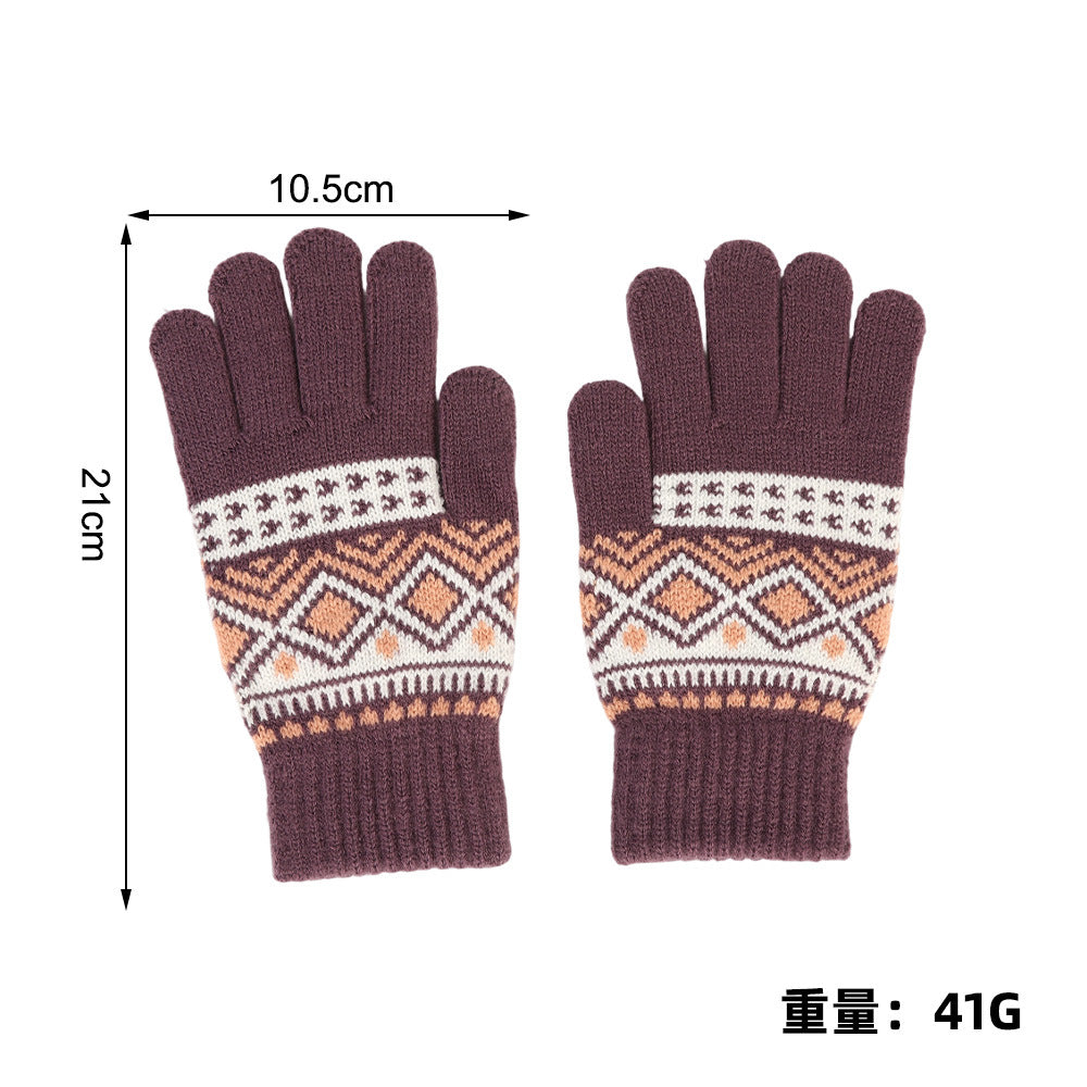 Five-Finger Jacquard Gloves Jacquard Touch Screen Unisex Five-Finger Cycling Imitation Cashmere Thickened Winter Warm Gloves