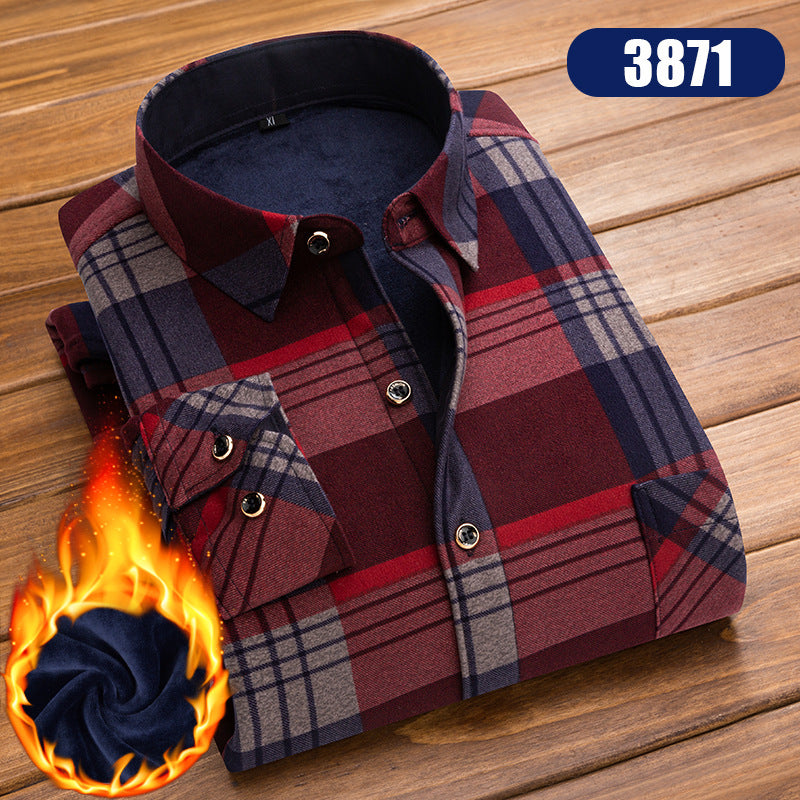 Winter New Men's fleece-lined Thickened Long Sleeve Shirt Fashion Casual Plaid Lapel Long Sleeve Shirt Men's Jacket