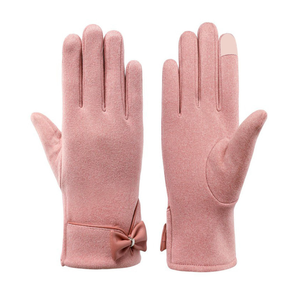 New Cross-Border Hot-Selling Fashion Gloves Autumn and Winter Warm Imitation Velvet Gloves Women's Bow Gloves Ready for Sale