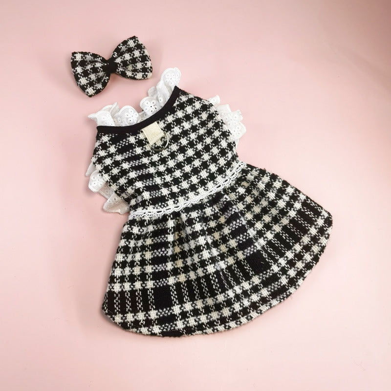 New INS Trendy Small Chanel Style Dog Clothes Houndstooth Cat Pet Clothing Autumn and Winter Coat Cross-border Cat