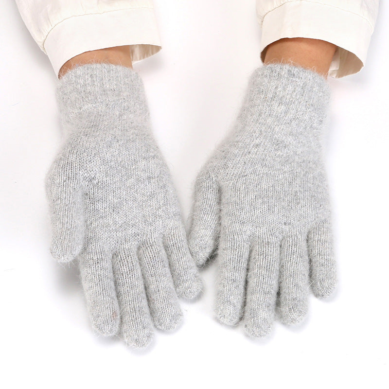 Cross-border knitted rabbit fur gloves female Korean fashion Winter thick five-finger warm gloves finger double-layer gloves