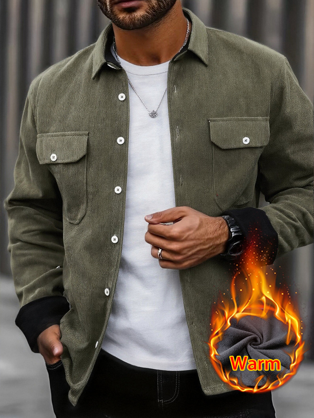 Cross-Border Winter Thickened Corduroy Shirt for Men, American Retro Long-Sleeve Warm Shirt with Pockets, Workwear Jacket