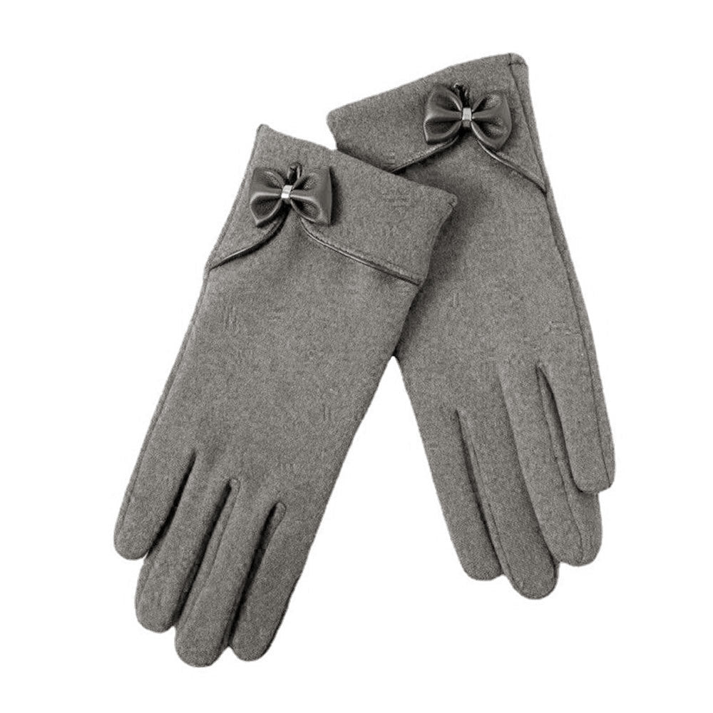 New Cross-Border Hot-Selling Fashion Gloves Autumn and Winter Warm Imitation Velvet Gloves Women's Bow Gloves Ready for Sale