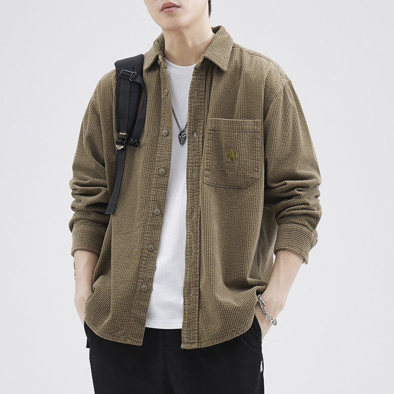 Winter Corduroy Japanese Tooling Shirt Men's Fashionable Brand Loose Large Size Casual Khaki Handsome Shirt Jacket Top