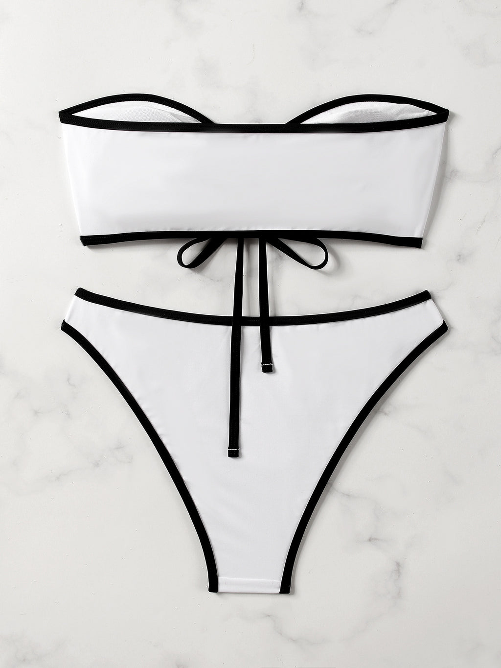 European and American Style Sexy Bandeau Bikini Swimsuit for Women, Solid Color with Chest Pads, Simple Cross-Border Two-Piece Swimsuit