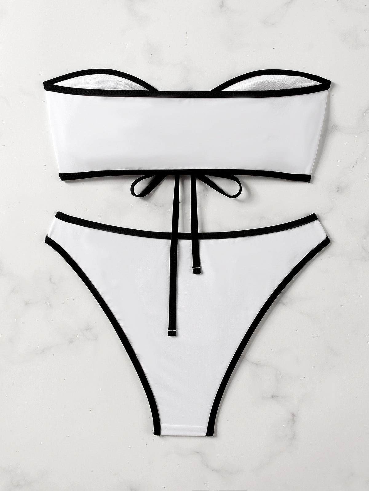 European and American Style Sexy Bandeau Bikini Swimsuit for Women, Solid Color with Chest Pads, Simple Cross-Border Two-Piece Swimsuit