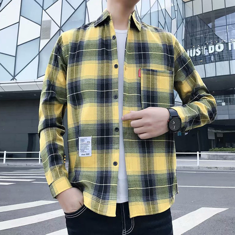 Autumn and Winter Plaid Shirt for Men, Fleece-Lined, Warm and Thickened, Korean-Style Slim-Fit Shirt, Trendy and Stylish Jacket