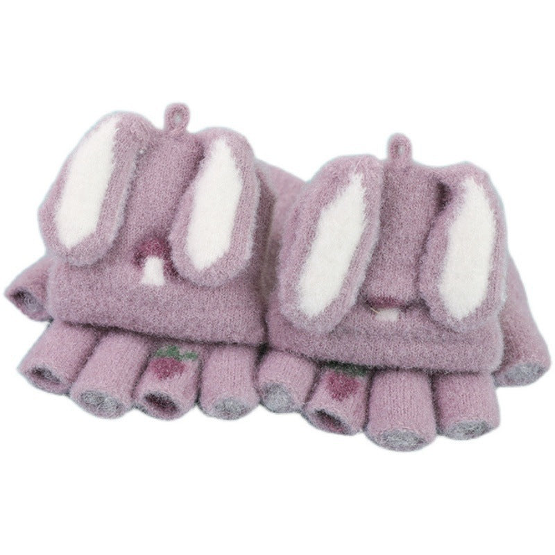 Gloves Autumn and Winter Popular Rabbit Flip Fashion Warm Writing Gloves for Men and Women Middle School Students Wholesale Factory Knitted Dual-Use