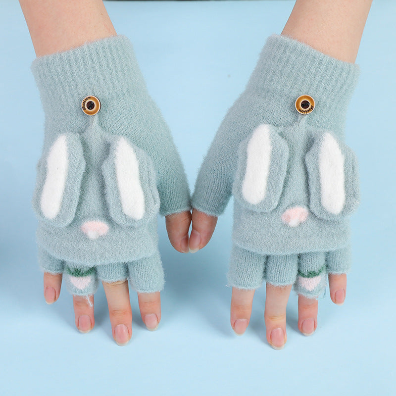 Gloves Autumn and Winter Popular Rabbit Flip Fashion Warm Writing Gloves for Men and Women Middle School Students Wholesale Factory Knitted Dual-Use