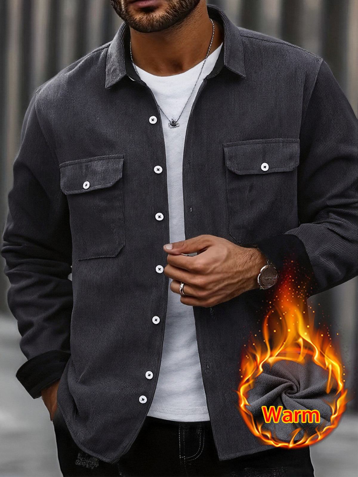 Cross-Border Winter Thickened Corduroy Shirt for Men, American Retro Long-Sleeve Warm Shirt with Pockets, Workwear Jacket