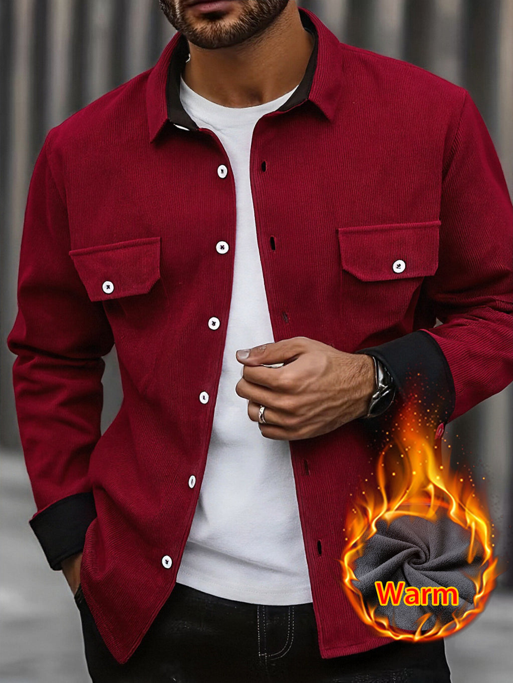 Cross-Border Winter Thickened Corduroy Shirt for Men, American Retro Long-Sleeve Warm Shirt with Pockets, Workwear Jacket