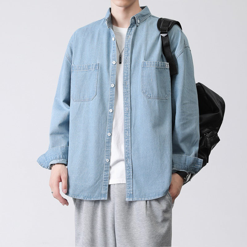Lktm Men's Wear # Shirt Men's Autumn and Winter New Style Washed Loose Denim Korean Style Trendy Long-Sleeved Shirt Work Jacket