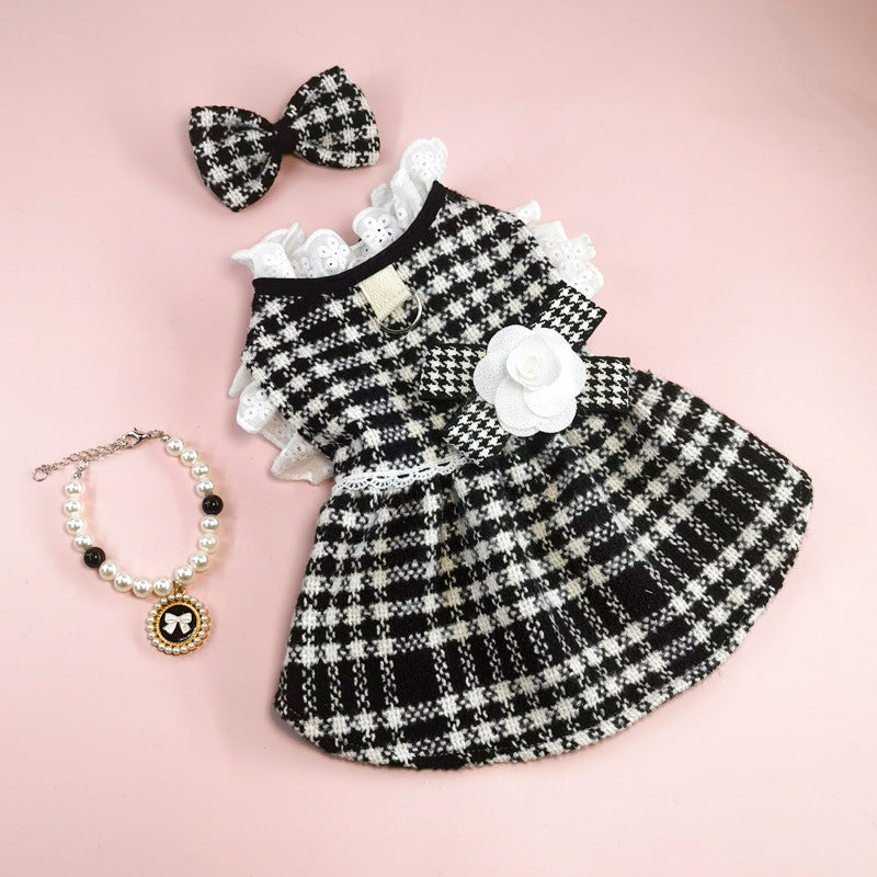 New INS Trendy Small Chanel Style Dog Clothes Houndstooth Cat Pet Clothing Autumn and Winter Coat Cross-border Cat
