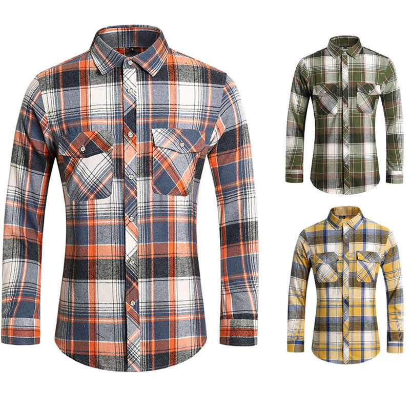 Foreign Trade 2024 Autumn and Winter New Plaid Shirt Men's Long Sleeve Fashion Double Pocket Casual Large Size Shirt Men's Jacket