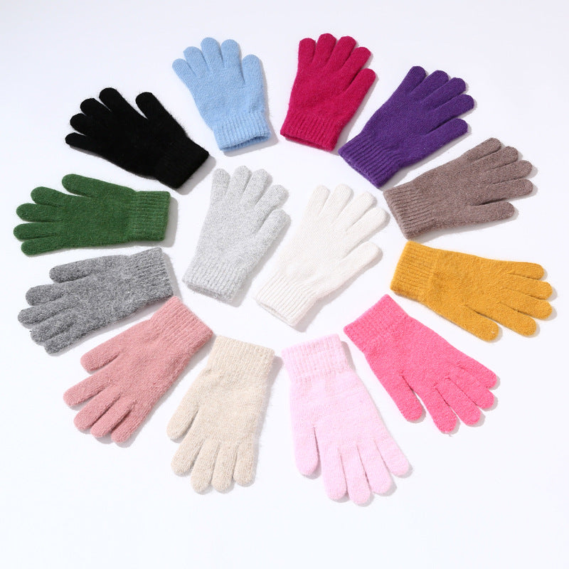 Cross-border knitted rabbit fur gloves female Korean fashion Winter thick five-finger warm gloves finger double-layer gloves