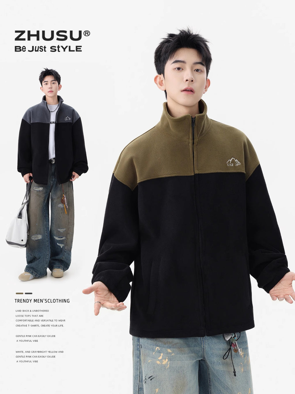 Men's Sweatshirt 2025 New Winter American Style Couple's Drop Shoulder Loose Jacket Autumn and Winter Fleece Zipper Cardigan