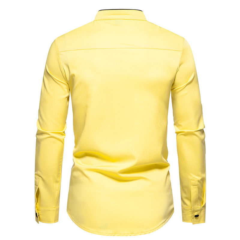 Amazon 2024 new autumn and winter men's Henry collar color matching long-sleeved shirt men's casual plus size shirt jacket