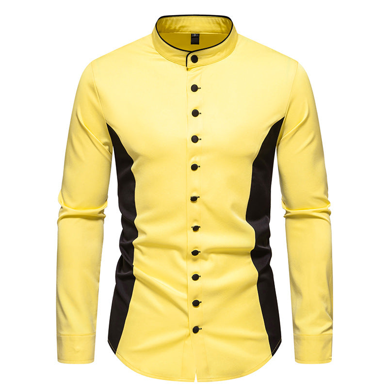 Amazon 2024 new autumn and winter men's Henry collar color matching long-sleeved shirt men's casual plus size shirt jacket