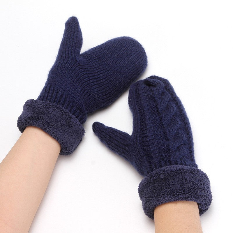 Knitted gloves women's new outdoor bag gloves men's Korean autumn and winter cold-proof fleece-lined warm cross-border gloves